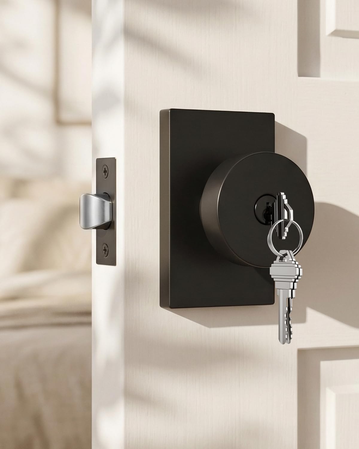 Goldenwarm Matte Black Entry Door Knob, Keyed-Alike Exterior Door Knobs with Lock and Key, Security for Exterior and Front Door Handles 1 Pack