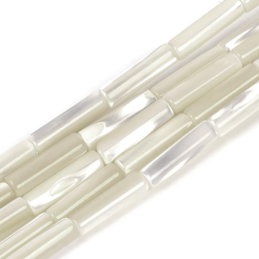 HAAMIIQII Natural Mother of Pearl Shell Tube Beads 13x4mm Column Stone Cylinder Gemstone Loose Beads for Jewelry Making Strand 15 Inch (28-29pcs)