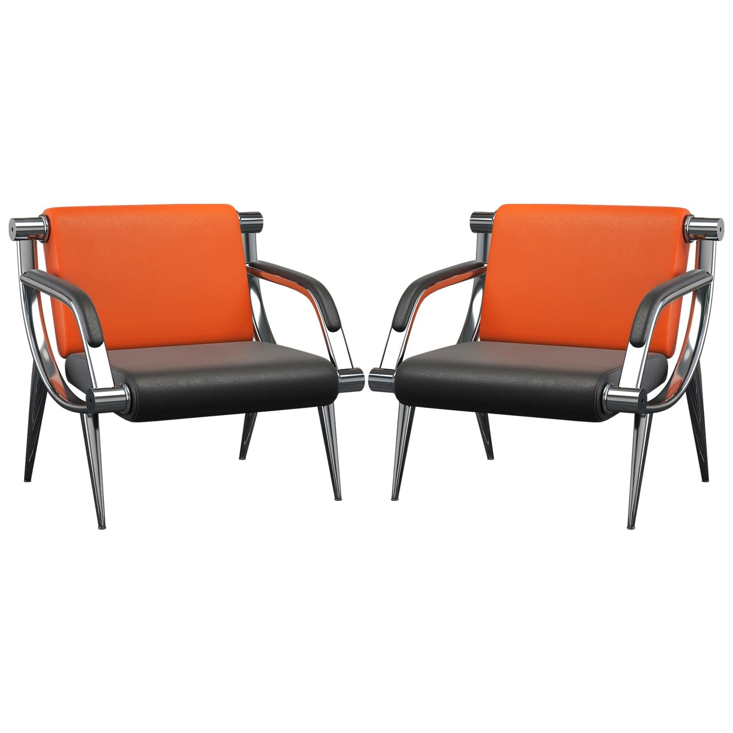 wonline 2Pcs Waiting Room Chair with Armrest PU Leather Office Furniture, Office Guest Seating Lobby Conference Reception Chairs for Airport Clinic Hospital Bank Salon Barber(Orange&Black)
