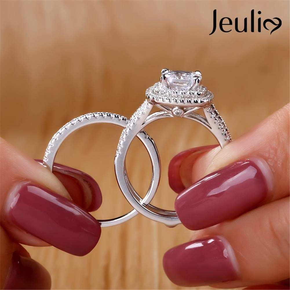 Jeulia Brilliant Classic Band Rings Sets for Women 925 Sterling Silver Fashion Ring Sets Wedding Engagement Anniversary Promise Ring Bridal Sets Jewelry (6.0(U.S))