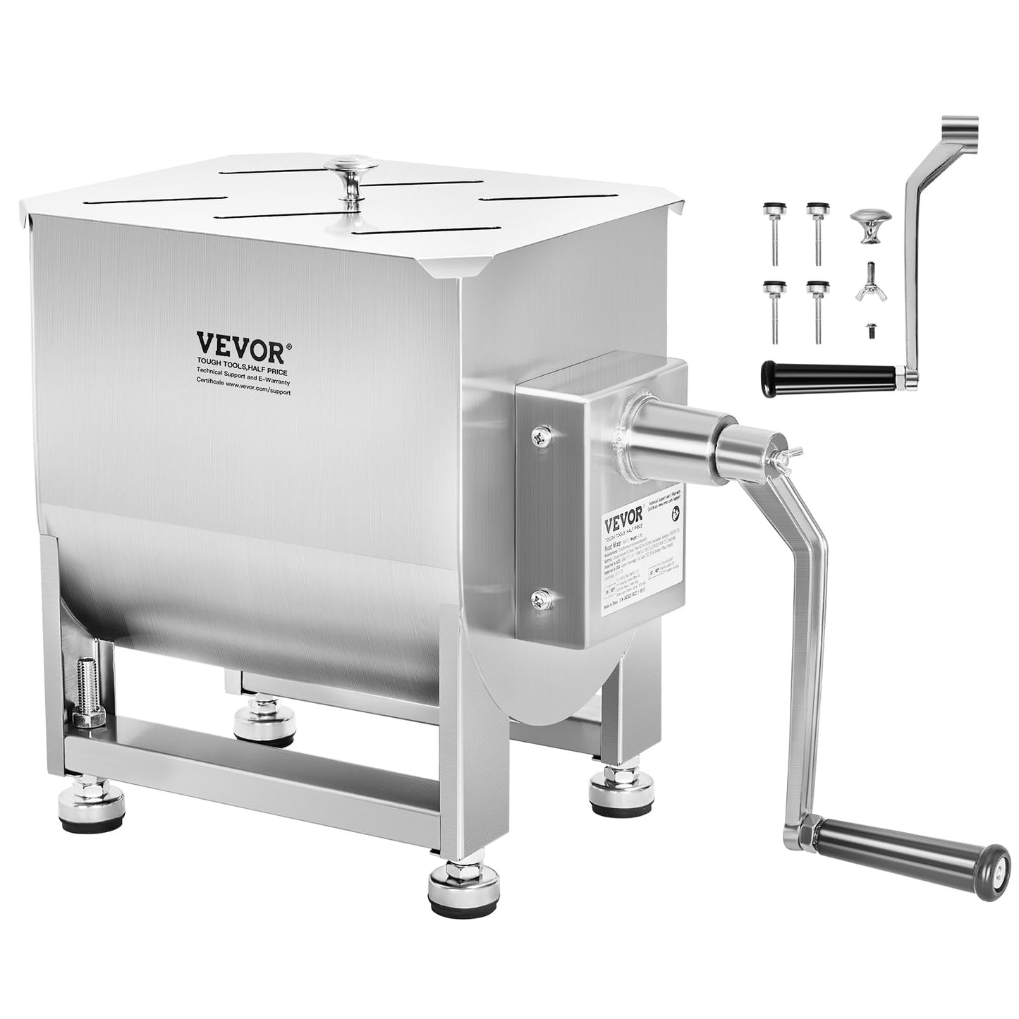 VEVOR Manual Meat Mixer, 30 Pound Capacity Tank Meat Processing Equipment, Stainless Steel Meat Mixer, Sausage Mixer Machine with Lid and Handle, Ground Beef Hand Mixer, Silver