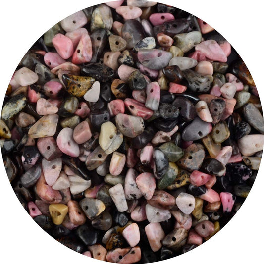 Natural Chip Stone Beads Black Stripe Rhodochrosite 5-8mm About 400 Pieces Irregular Gemstones Crystal Loose Bead Hole Drilled DIY for Bracelet Jewelry Making (5-8mm, Black Stripe Rhodochrosite)