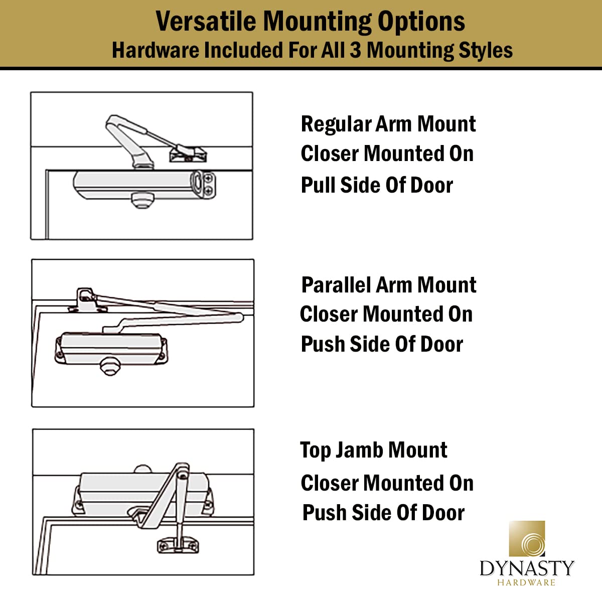 Dynasty Hardware Door Closer, Grade 1 Heavy Duty Commercial Hydraulic Closer, Self-Closing, Adjustable Spring Size 1-6, ADA Compliant, Surface Mount, Sprayed Duronotic Bronze, Series 4401