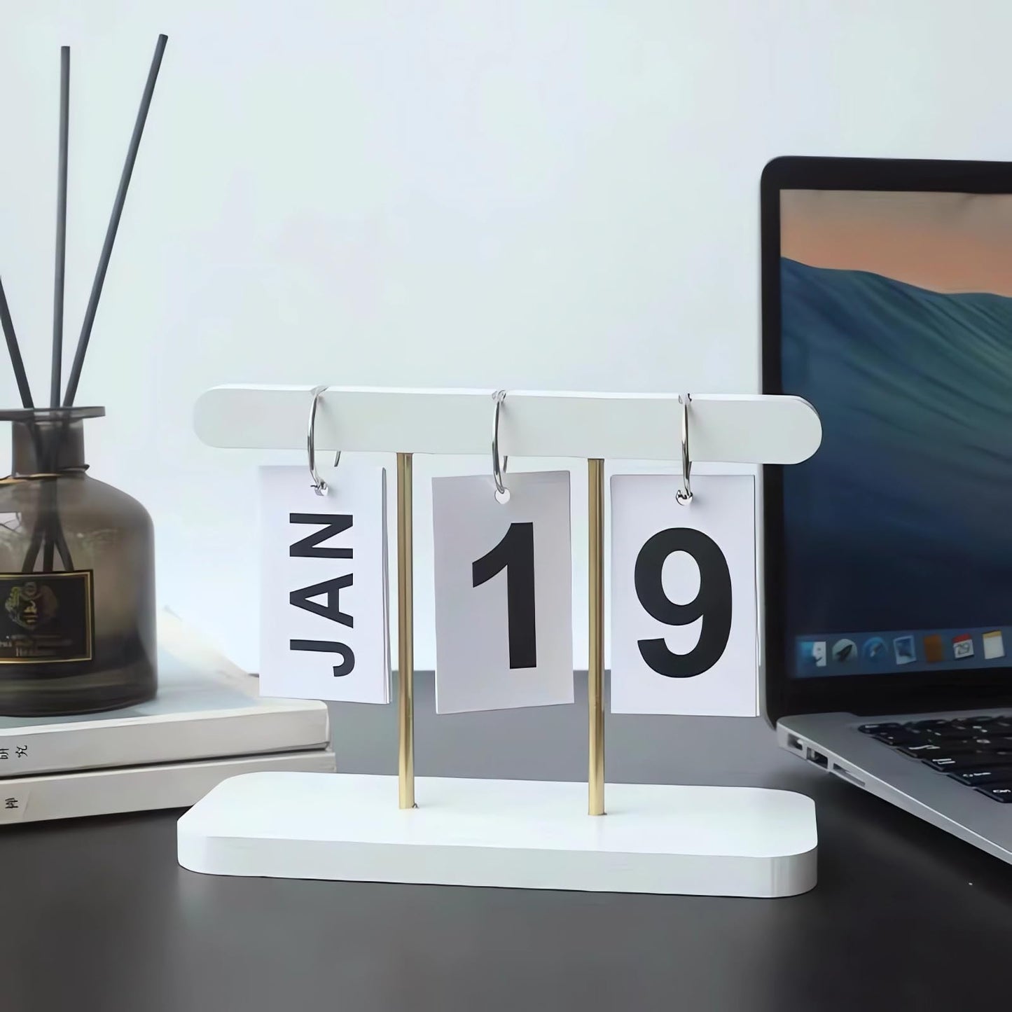 SUPTEC Perpetual Daily Flip Calendar for Desk 2026 Reusable Office Desktop Decor Home Accessories Photography Props (White)