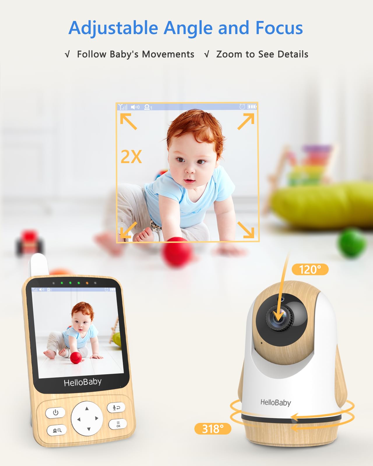 HelloBaby 4" IPS Video Baby Monitor with Camera - No WiFi, 26Hrs Battery, Night Vision, 2-Way Audio, Remote PTZ & Temp Sensor, 1000ft Range for Cribs/Nursery/Pets/Travel