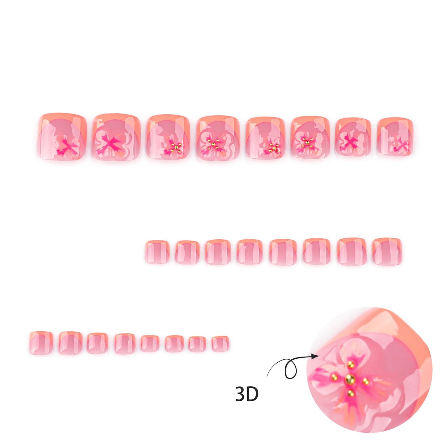 FIEONCIY Press on Toenails with Designs Acrylic Fake Nails for Toe Artificial False Nails with Charms Glue on Toe Nails for Spring Summer Stick on Toenails for Women Girls(JP3813)