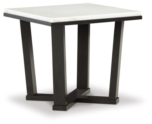 Signature Design by Ashley Fostead Contemporary Square 24" End Table with Marble Top, White Marble & Dark Brown