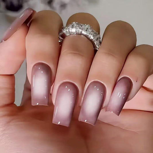 RUOKEXIN Medium Press on Nails Square Fake Nails Brown Ombre False Nails with Designs Fall Nail Press ons Sparkly Acrylic Artificial Nails for Women 24Pcs