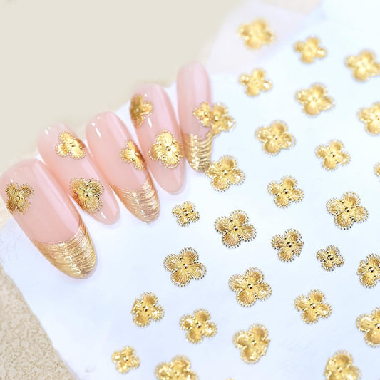 Four-Leaf Clover Nail Art Stickers Gold Shamrock Nail Stickers, St. Patrick's Day Nail Decals 5D Embossed Saint Patrick Self-Adhesive Nail Decorations for Women 1 Sheet