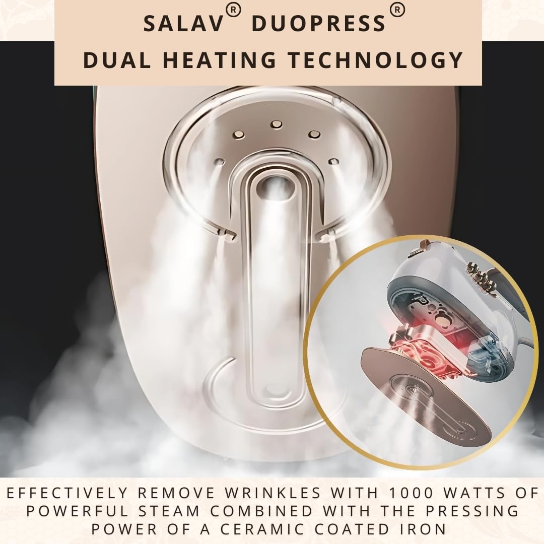 SALAV Retro Edition Duopress Steamer and Iron and Fabric Shaver and Lint Roller Bundle, Pearl