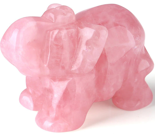 Rose Quartz Elephant Decor Pink Crystals Healing Stones Pocket Figurine Natural Crystal Statue Hand Carved Sculpture Cute Gemstone Energy Home Office Valentine's Day Desk Decoration Gifts for Women