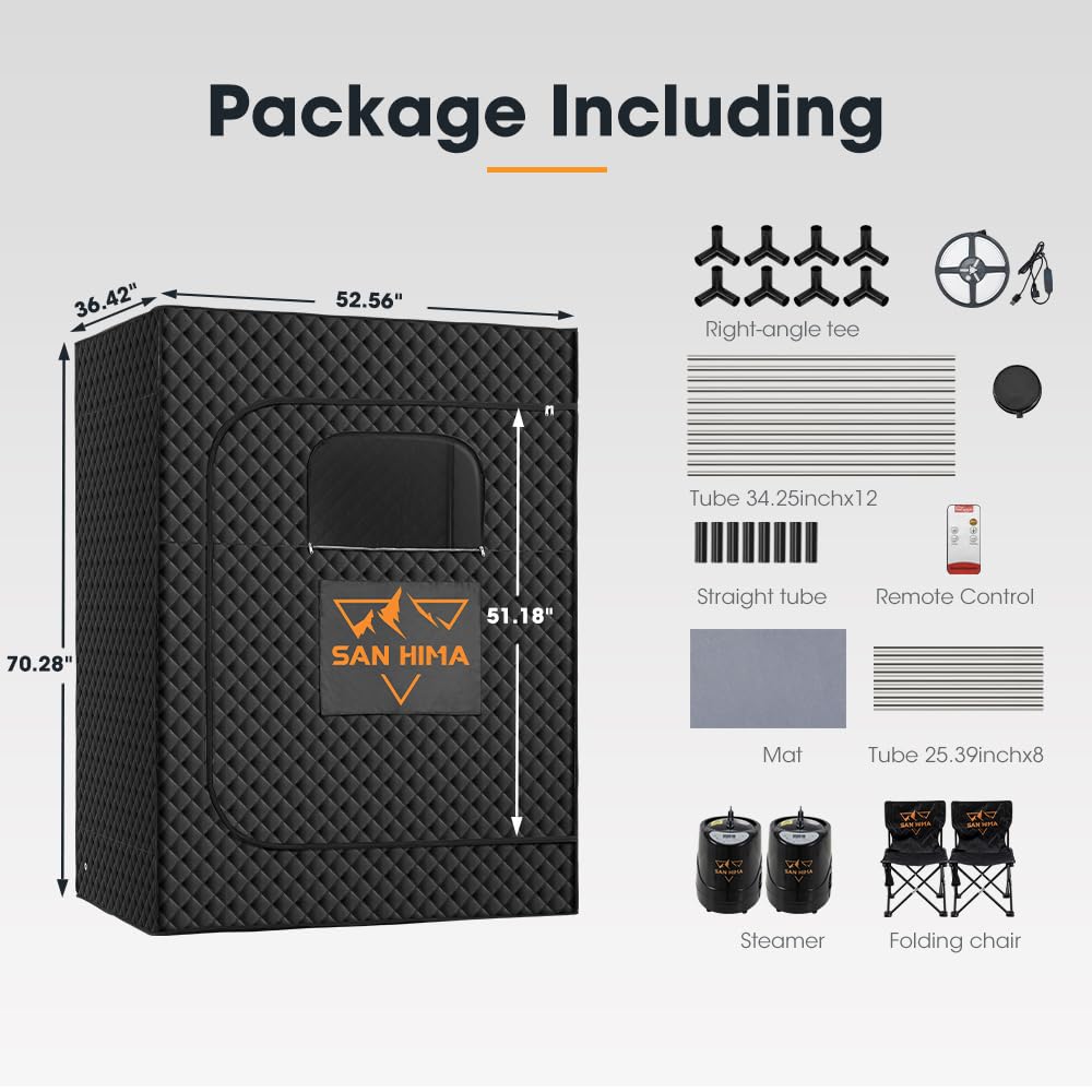 SAN HIMA Portable Sauna for Home - 2 Person Red Light Therapy Steam Sauna Box at Home Spa with 3L 1500W Steamer, 9 Levels Heat, 90 Minute Timer, Foldable Chair, Remote Control for Indoor Outdoor
