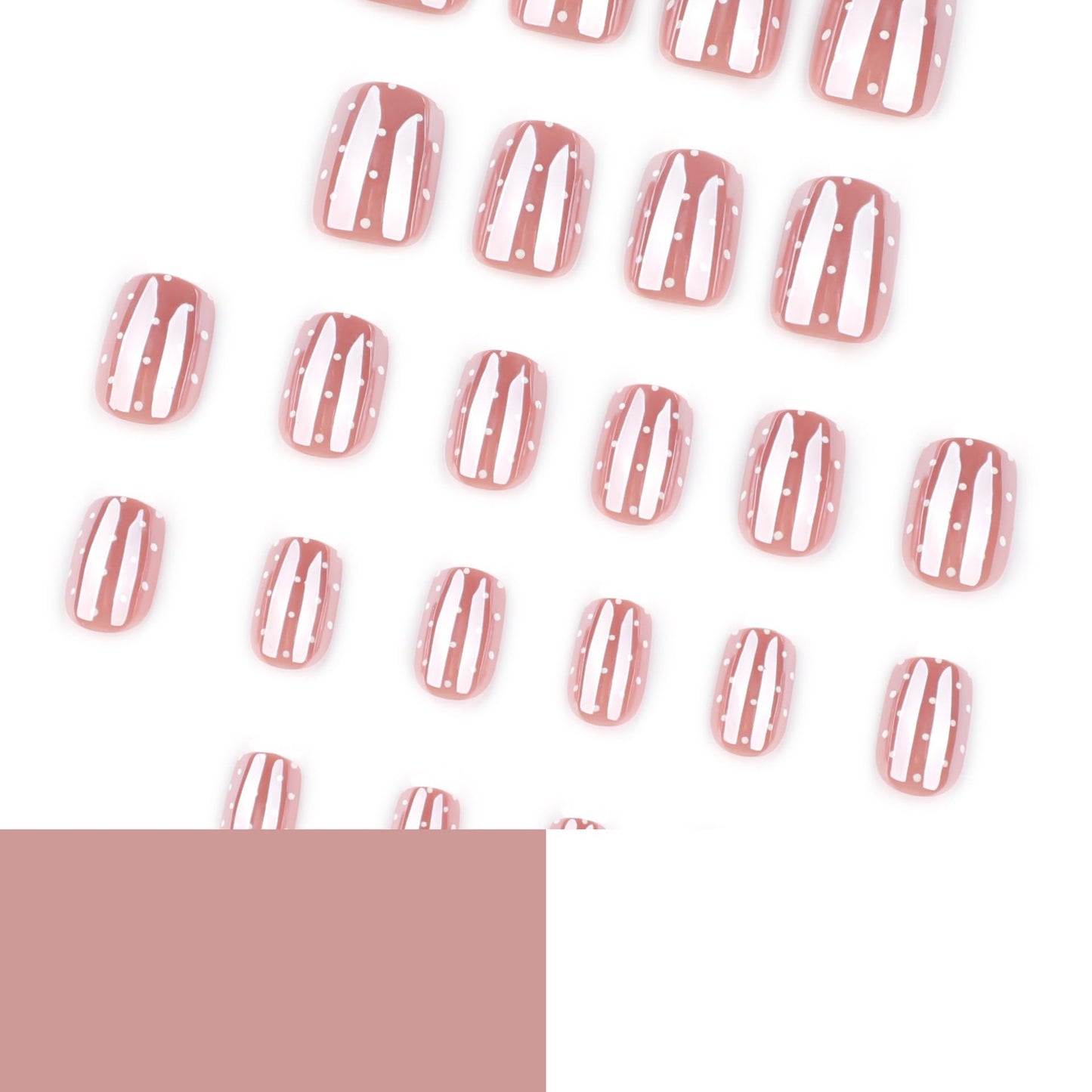 CTTHNBD Square Press on Nails - Short Fake Nails with Polka Dot Design - Glossy, Chrome Full Cover Stick on False Nails - for Women 24 Pcs