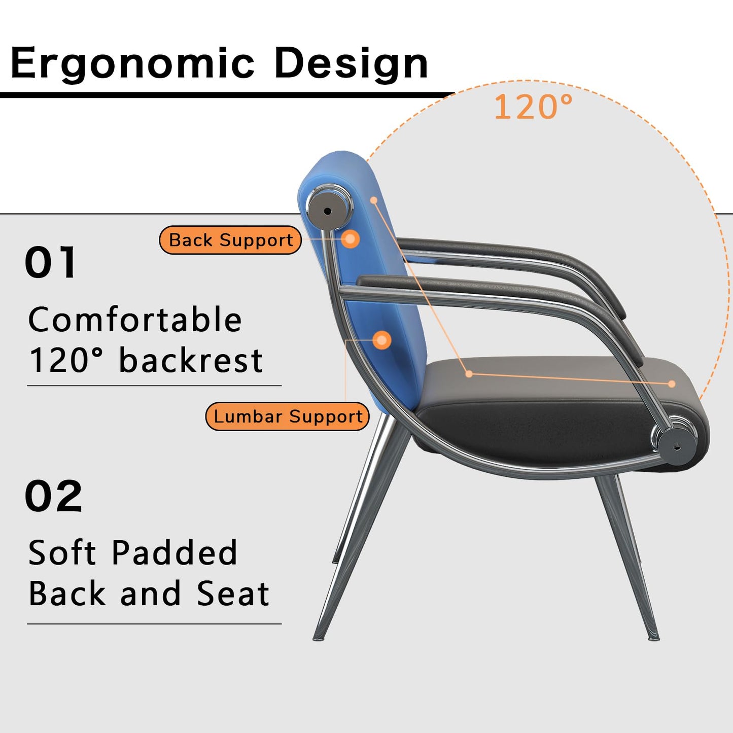 wonline 3 Seat Waiting Room Chair with Armrest PU Leather Office Furniture, Office Guest Seating Lobby Conference Reception Chairs for Airport Clinic Hospital Bank Salon Barber(Blue&Black)