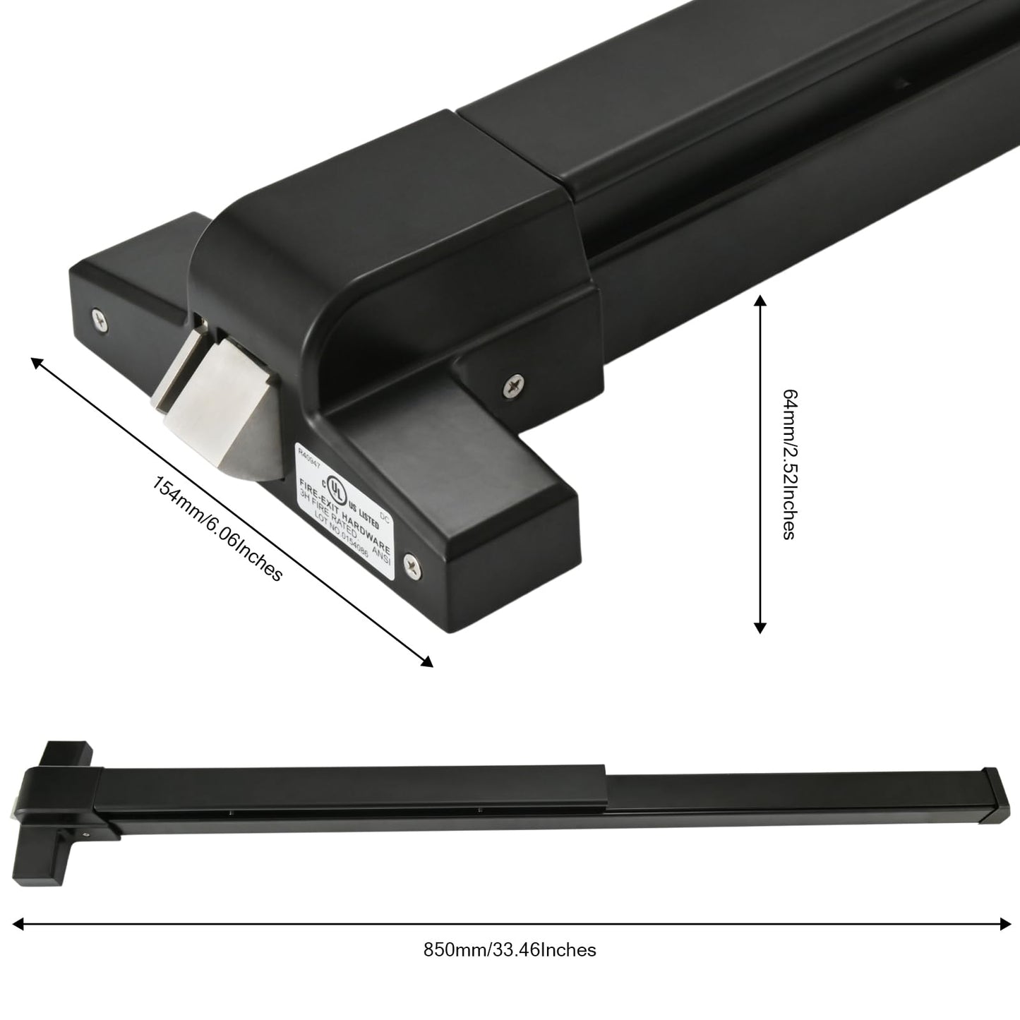 NCLTHS Commercial Push Bar Panic Exit Device with Lever Handle, 304 Stainless Steel, UL10C & ANSI Grade 1 Certified, Emergency Door Hardware (1710P- Push Bar Panic Exit Device+Lever Handle)