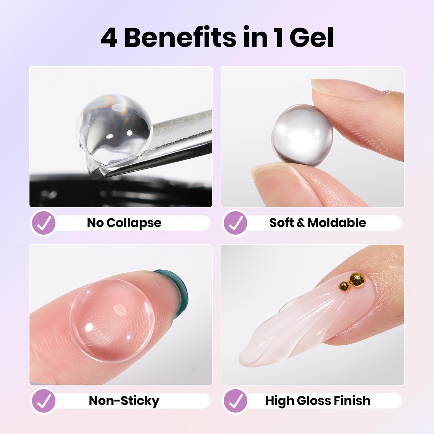 Beetles 3D Gel Nail Art Kit-1oz Clear Solid Builder Nail Gel,5 in 1 Non-Sticky Hand Sculpting Building 3D Nails for Beginner DIY Salon at Home,UV & LED Lamp Cured Needed,Crystal Orb Gifts for Women