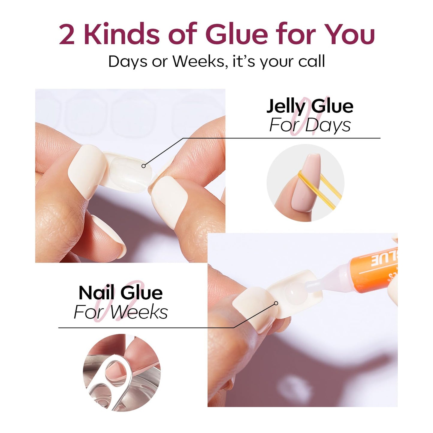 Modelones Extra Short Press on Nails, Burgundy Squoval Fake Nails, Reusable Nail Kit with Nail Glue Adhesive Tabs Mini Nail File, Nails Press Ons 32Pcs 16 Sizes, Spring Women Girl Gift