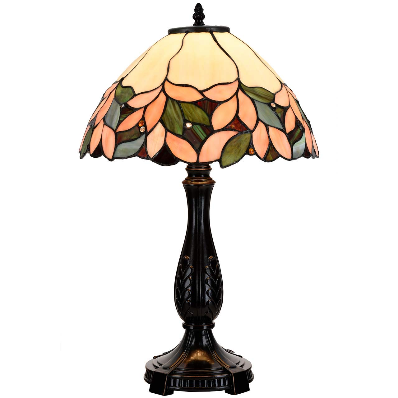 Bieye L10805 Pink Wisteria Tiffany Style Stained Glass Table Lamp, 14" W x 22.5" H