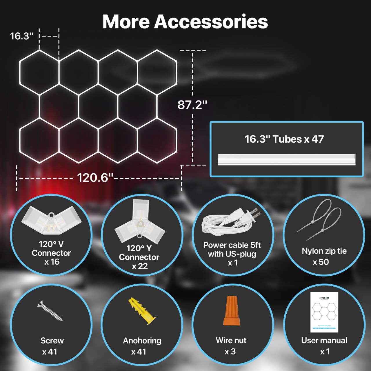 HYPERLITE Gen 2 Hexagon Garage Lights: 322W 32200LM 11 Grids Hexagon Led Light, 6500K Ultra Bright Honeycomb Hex Lights, Easy Install, Durable Design for Garage, Car Detailing, Workshops, Gym