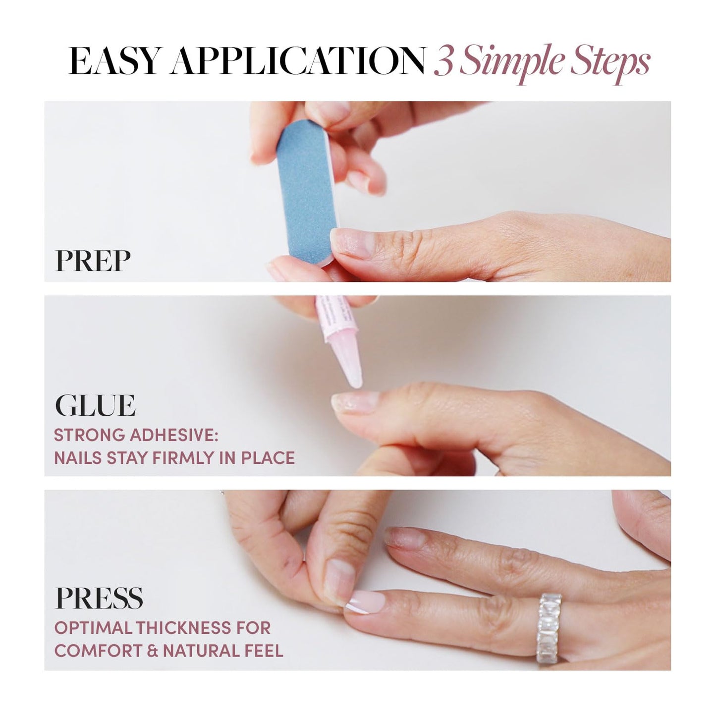 Glamnetic Press On Nails - Blush Dunes | Short Squoval Fake Nails with Pink French Tips and 3D Accents, Salon Quality Summer Nails | 15 Sizes - 30 Nail Kit with Glue