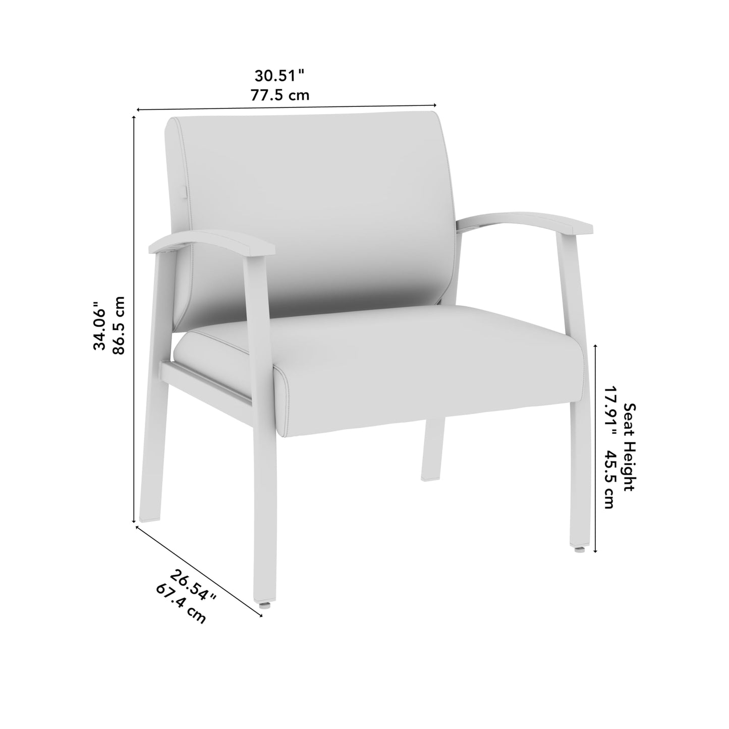Bush Business Furniture Arrive Bariatric Waiting Room Guest Chair with Arms in Black Vinyl, Reception Area Seating for Office and Lobby