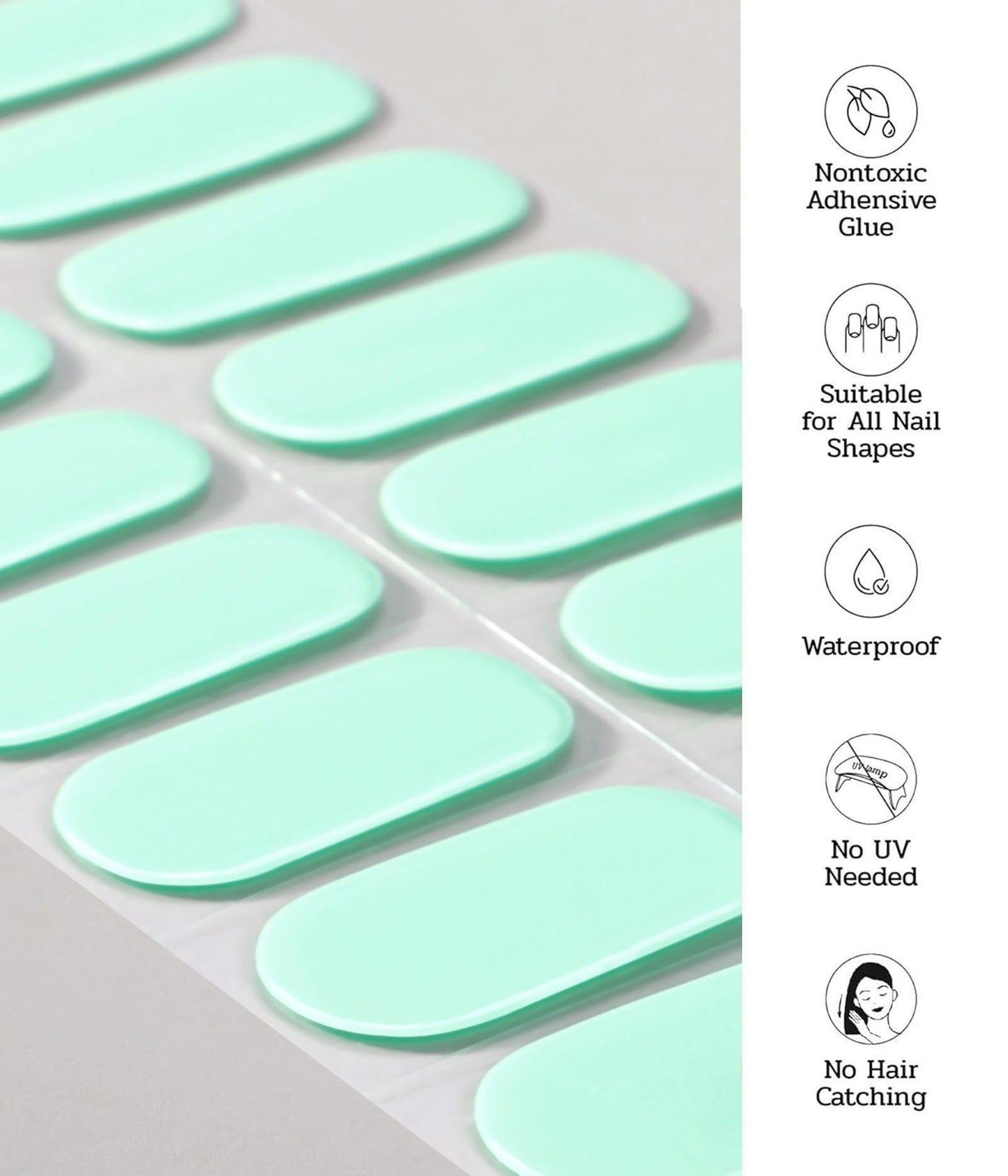 ruyeefam Nail Polish Strips (No UV Lamp Needed) - 22 Pcs Salon Quality Gel Nail Stickers - Long Lasting Wraps (Mint Milk Green)