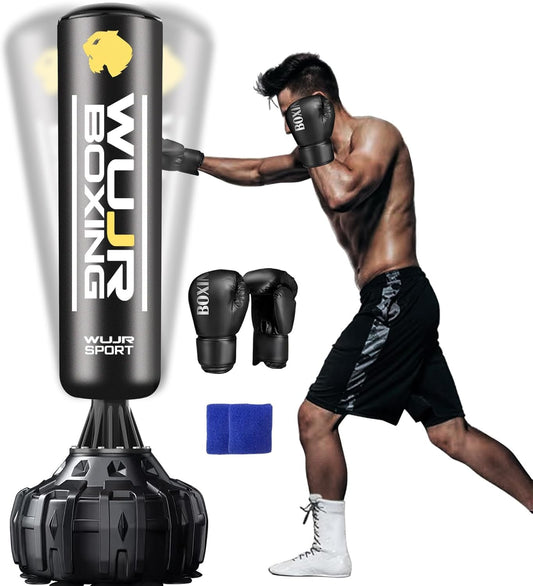 70'' Freestanding Punching Bag with Boxing Gloves Heavy Boxing Bag with Suction Cup Base for Adult Men Stand Kickboxing Bag