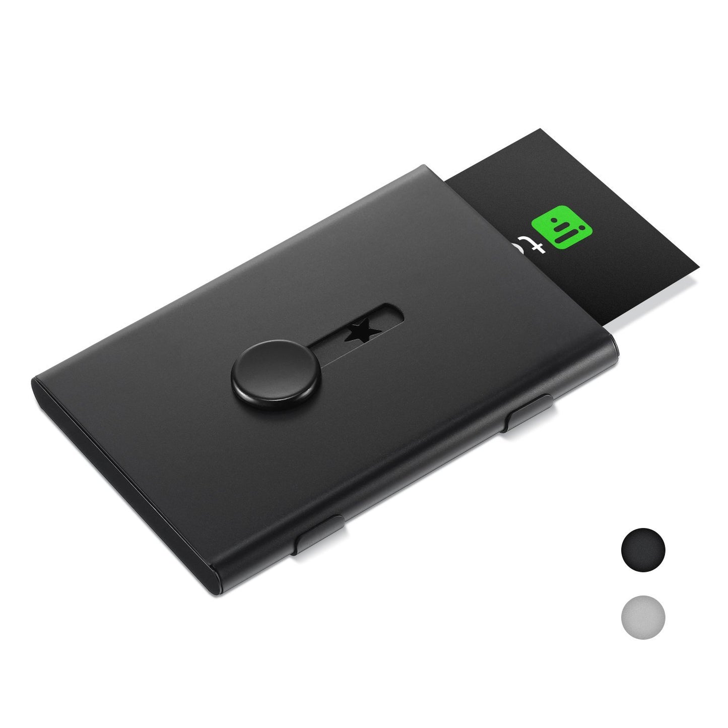 Tatuo 2 Pcs Business Card Holder Thumb Drive Black Gray Stainless Steel Business Name Card Case Portable Slide out Name Holder Wallet Nice Design Pocket for Men and Women
