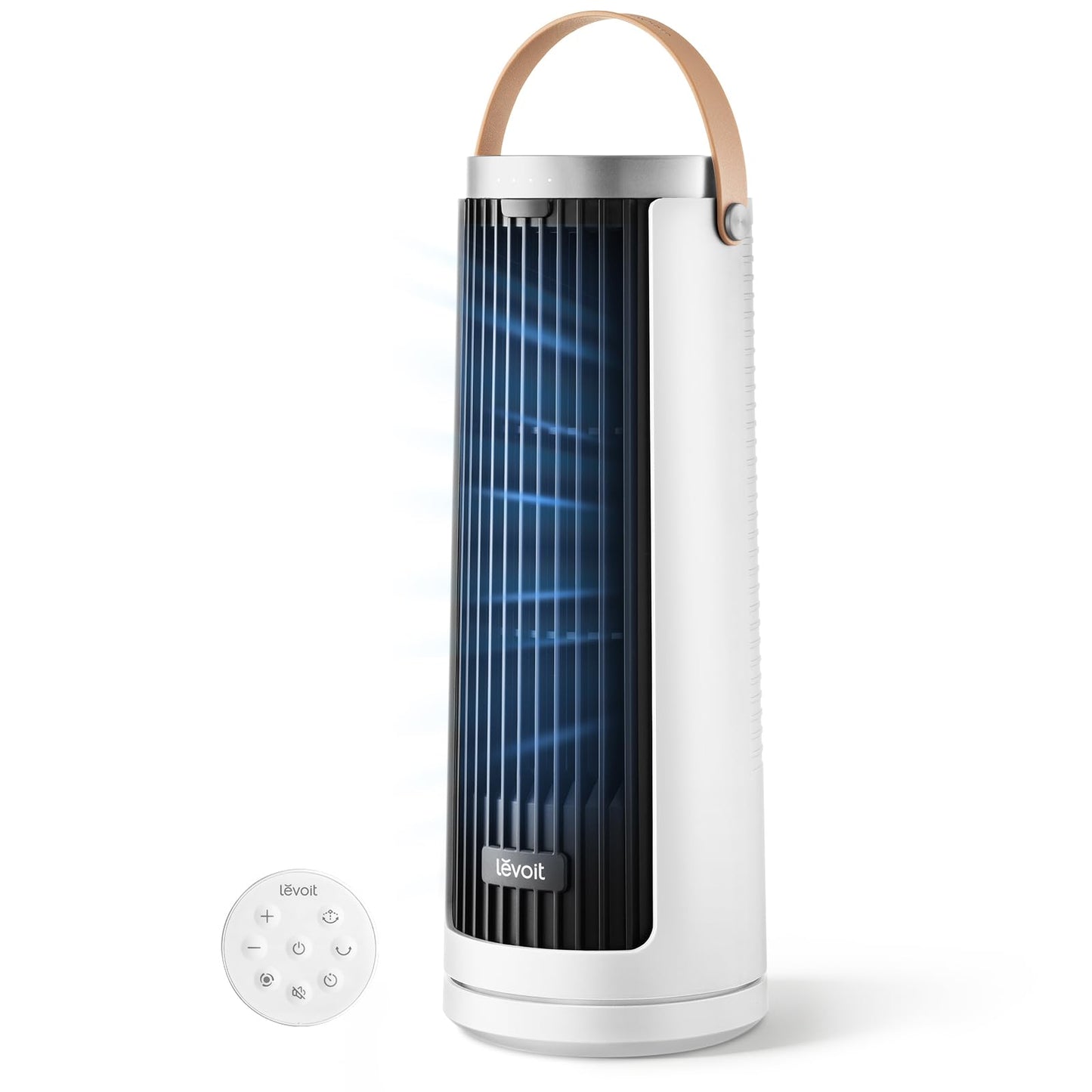 LEVOIT Tower Fan for Bedroom, 20dB Quiet Desk Fan with 23ft/s, Portable & Easy to Carry, 3-Angle & 4-Speed Mini Oscillating Fan, DC Motor, Bladeless, Remoter, 12H Timer, for Home, Room, Office, White