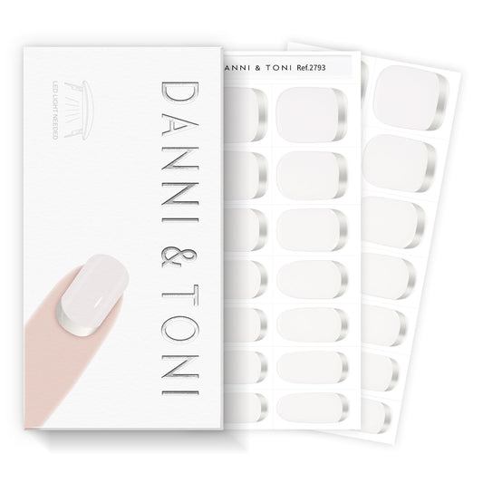 DANNI & TONI Semi Cured Gel Nail Strips Reverse French (Frost Kiss) White Gel Nail Wraps 28 Stickers Gift for Woman