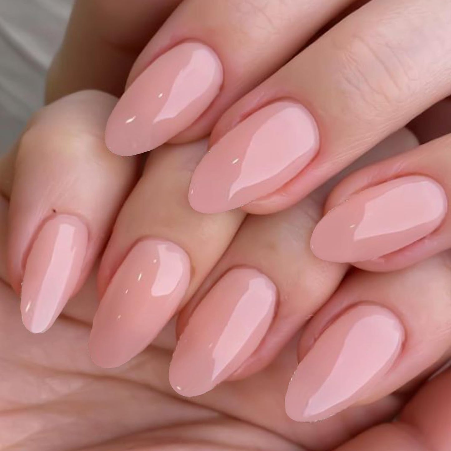 GLAMERMAID Nude Pink Press On Nails Short Almond, Handmade Jelly Soft Gel Nails Round Oval Fake Nails, Translucence Milk White Gel Nails Short Oval Natural Pure Medium Stiletto Stick Glue on Nails
