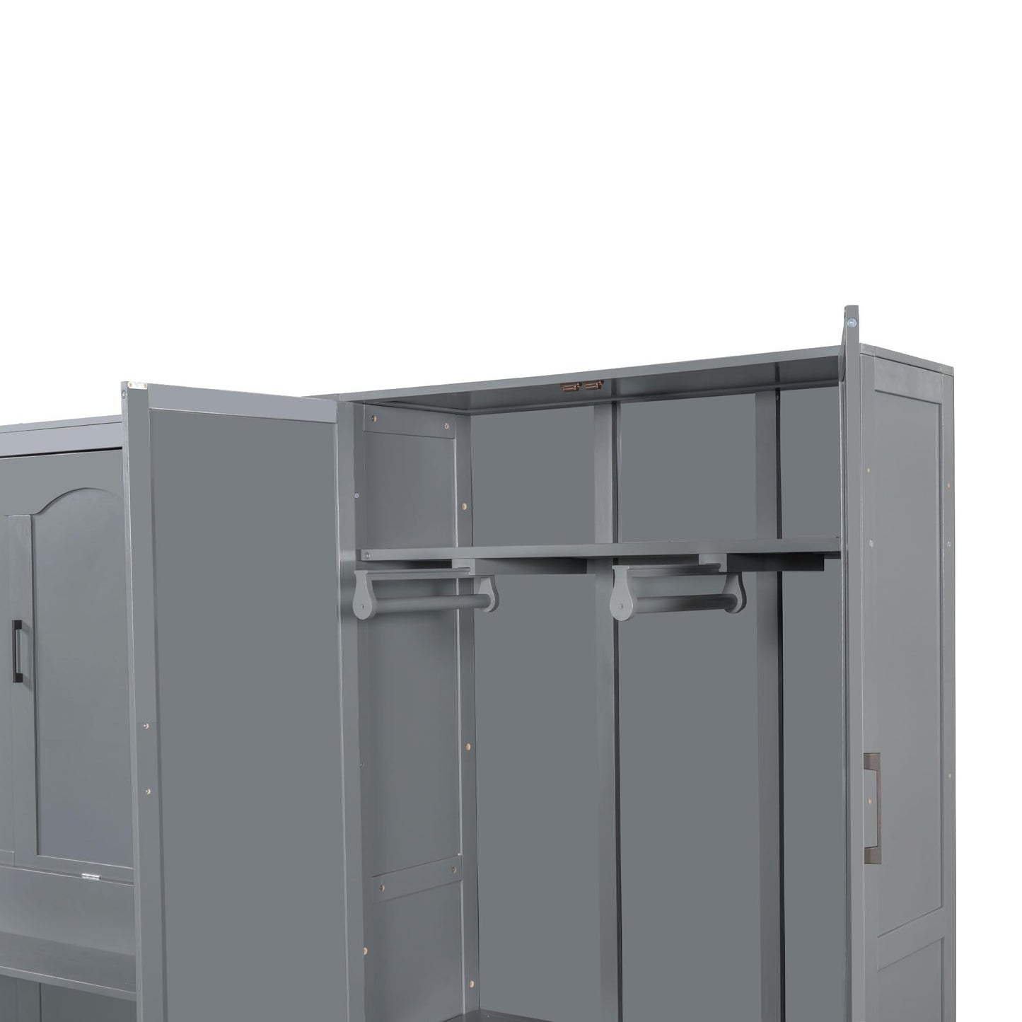 Merax Queen Size Murphy Bed Wall Bed with Closet and Wardrobe Storage for Bedroom,Gray