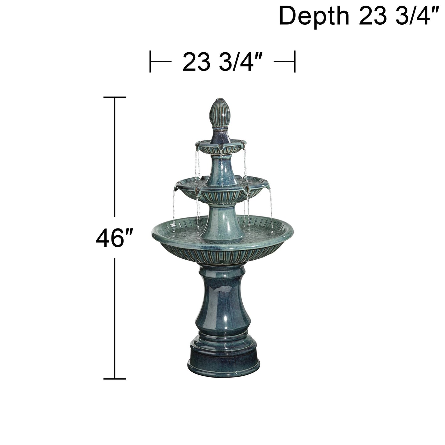 Formentera 46" High Large Italian Indoor Outdoor Decor Teal Blue Ceramic Floor Fountain with Light LED Waterfall 3-Tier Standing Water Feature for Outside Garden Patio Yard Backyard - John Timberland
