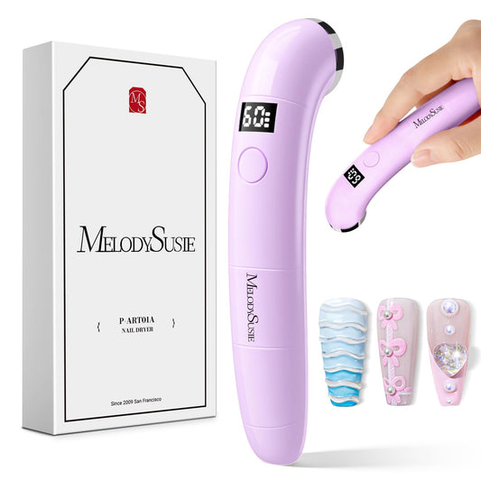 MelodySusie Ergonomic Handheld Cordless UV Nail Lamp with LCD Display & 2 Timers, P-Art01A Rechargeable Mini UV LED Light Flash Cures All Soft Gels, Especially Rhinestone Glue & Liner Gel Purple
