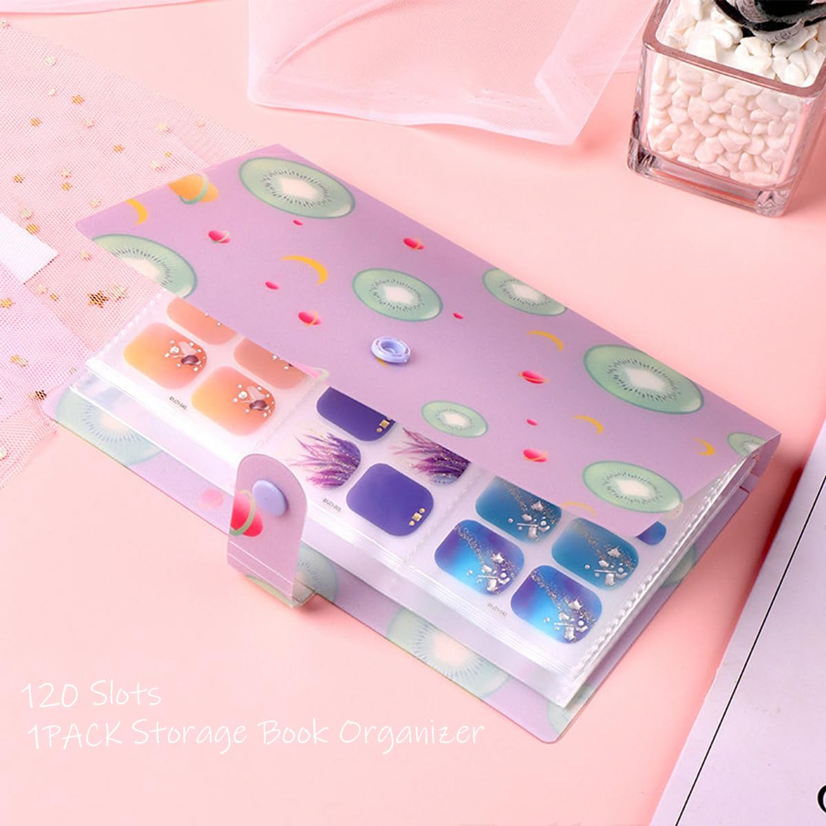 90 Sheets 3D Nail Art Stickers&Nail Decals Storage Book Set, 5D Self-Adhesive Floral Summer Nail Stickers with Rhinestones Nail Designs, Gold Nail Art Decals for Women Girls DIY Manicure Decoration