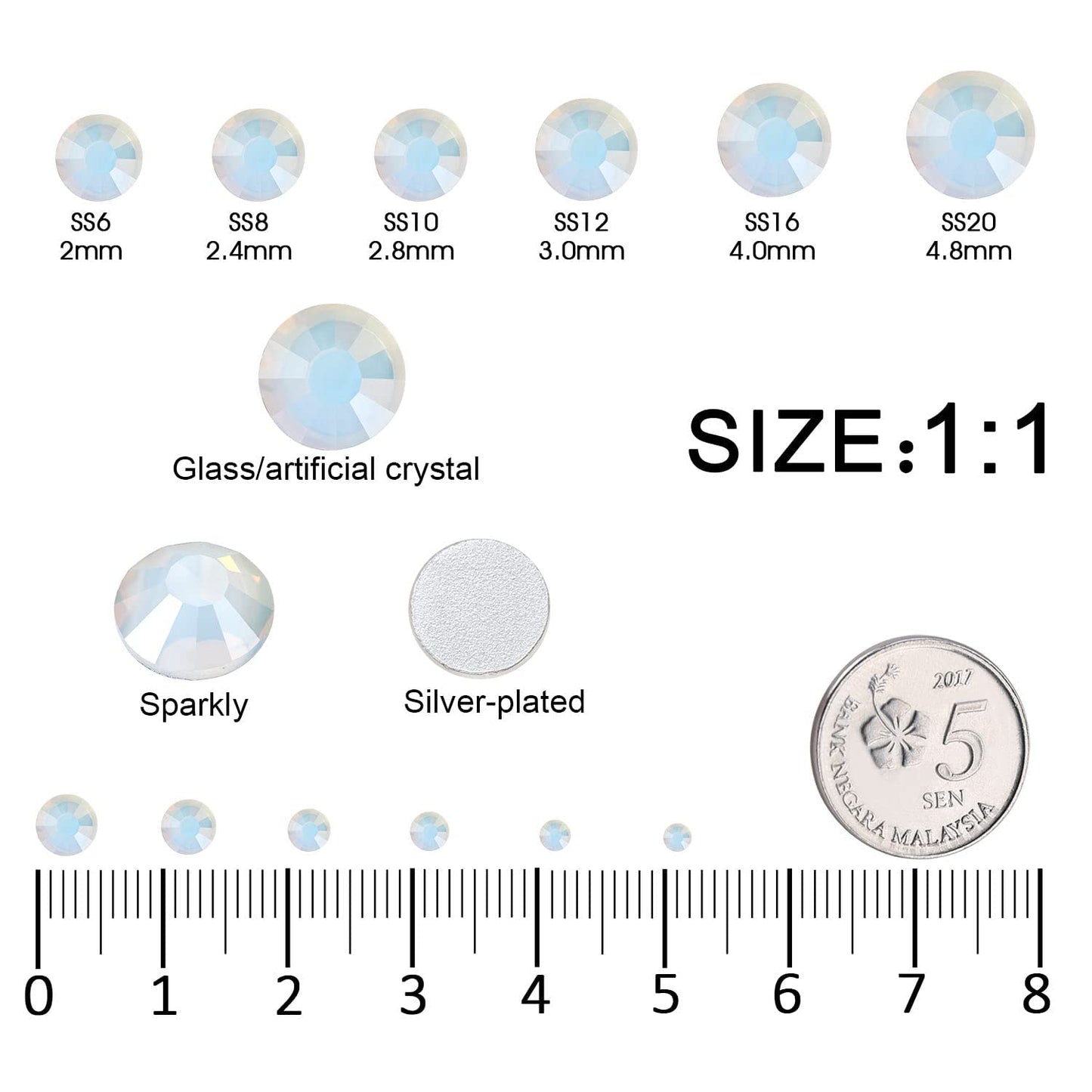 Meibite White Opal Glass Flatback Rhinestones for Nails, Crafts & Clothes – 4240PCS 6 Sizes (SS6–SS20) Crystal Gems Kit with Tweezers & Picker, Non Hotfix DIY Rhinestones for Tumblers, Shoes, Nail Art