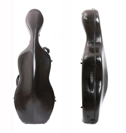 Hard Cello Case 4/4 Full Size Mixed Carbon Fiber Strong & Ultralight Cello Box with 2 Bow Holders & 2 Strong Handle & 2 Back Straps & Wheels Cello Bag (Black Braided Carbon Fiber)