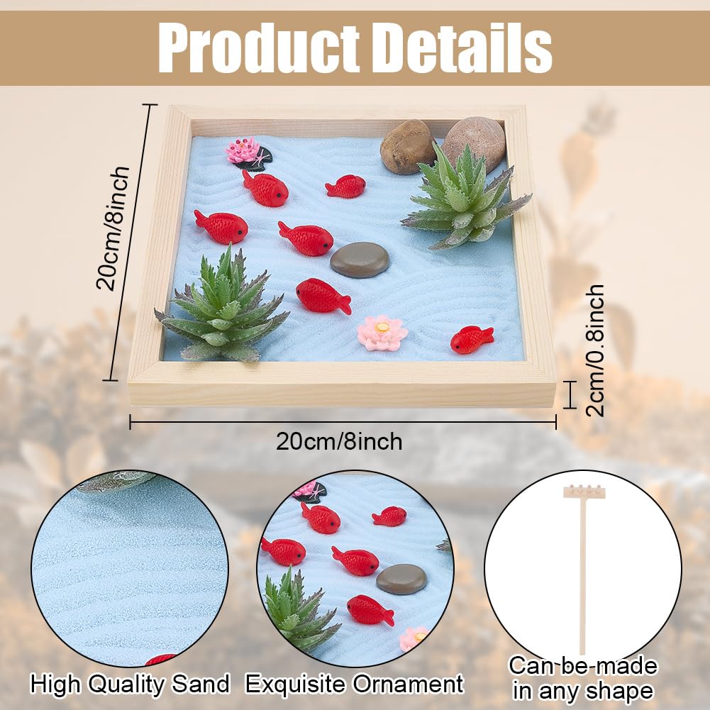 WEBEEDY Japanese Zen Garden Kit for Desk, Lotus Fish Pond Mini Sandbox Zen Sand Garden Desktop Meditation Accessories Gift for for Adult Home Room Office Decor,5.9 Inch/15 cm Round Tray
