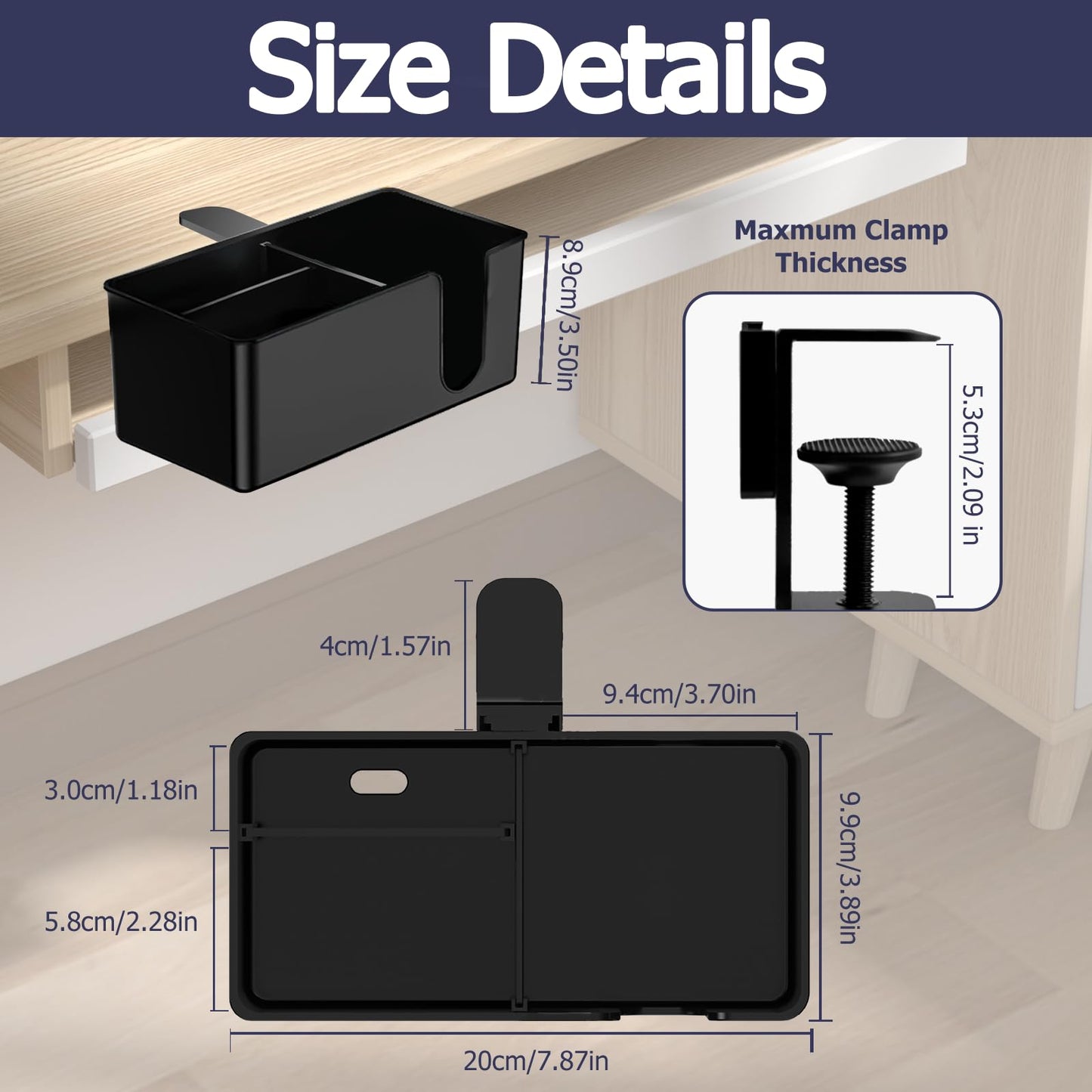 Yinqster 3-in-1 Clamp on Desk Organizer Cup Holder with Flexible Slots,Detachable Under Desk Storage for Cup, Phone & Pen,Computer Accessories and Office Supplies,Space Saving