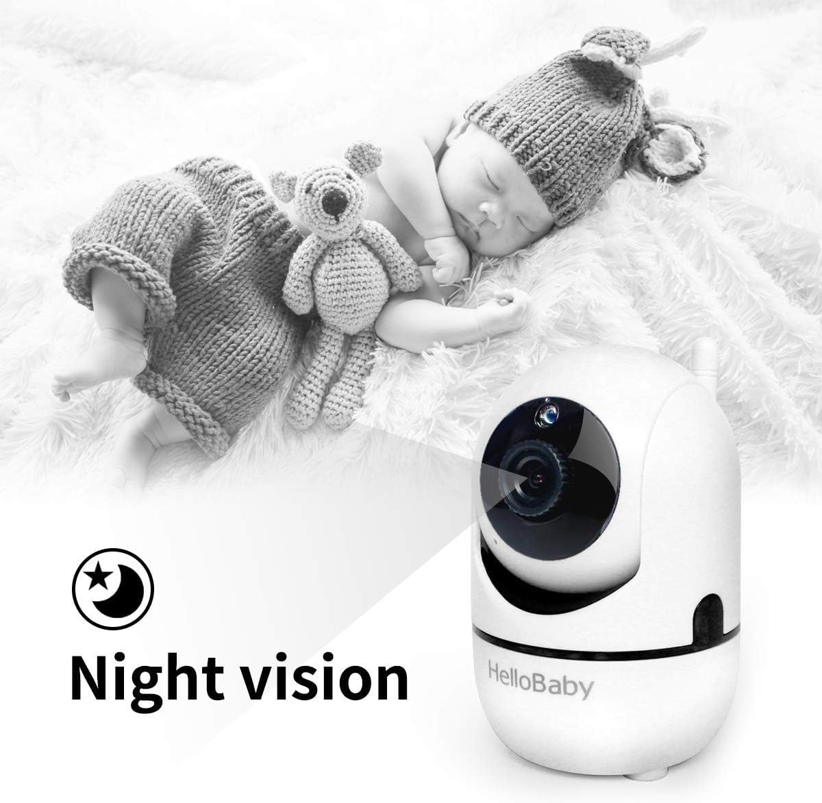 HelloBaby Baby Monitor with Remote Pan-Tilt-Zoom Camera and 3.2'' LCD Screen, Infrared Night Vision, Temperature Display, Lullaby, Two Way Audio, with Wall Mount Kit