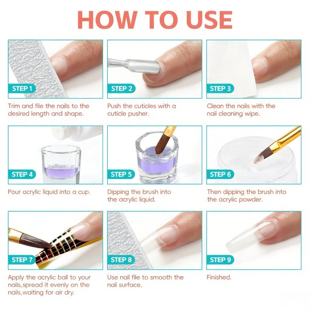 Leeclek Acrylic Nail Kits for Beginners Nail Art Set Nail Acrylic Kit Decoration Powder Nail Art Tools for Salon DIY Gifts Manicures at Home