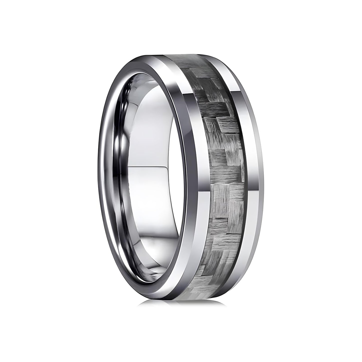 HJIMMNHONG New Carbon Fiber Fashion Rings Double Beveled Edge Delicate Polished Simple Stainless Steel Mens and Women Rings,8mm,Grey,Size11