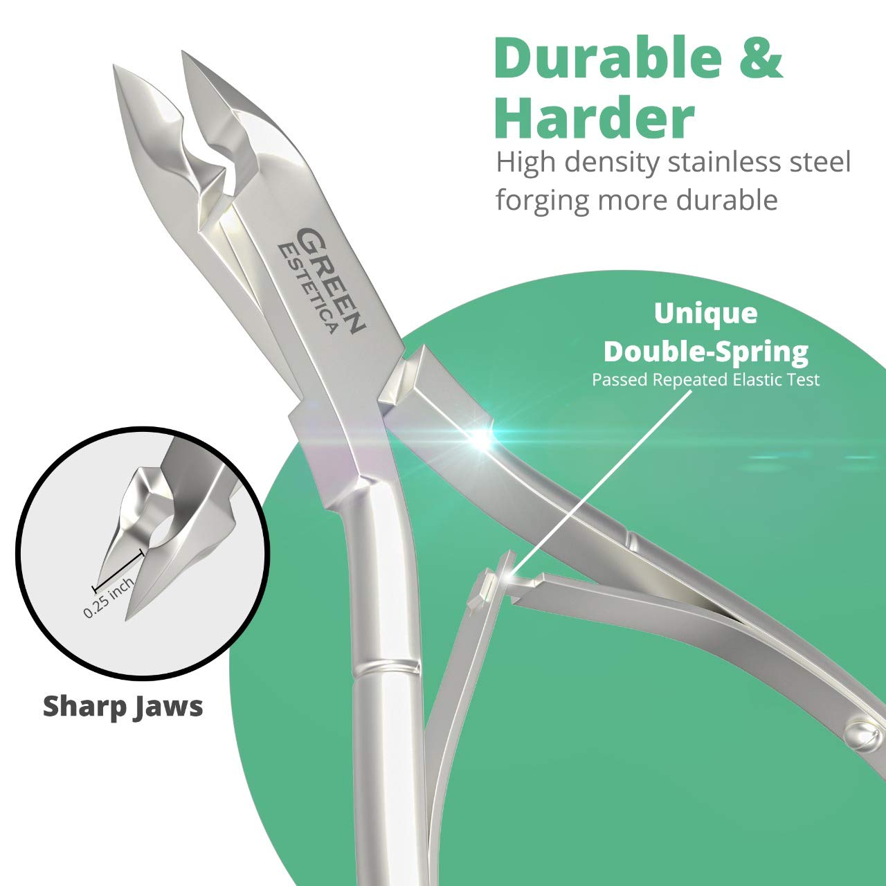 Professional Cuticle Trimmer & Premium Cuticle Nipper with Non-Slip Grip Handle– Stainless Steel Sharp Blades, Double Spring Manicure Pedicure Tools for Home & Salon Care (White/Green & Silver)