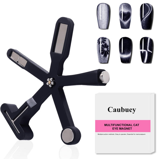 Caubuey 6 in 1 Nail Magnet, Multifunctional Cat Eye Gel Nail Polish Magnet with Silicone Protective Case, Magnetic Nail Polish Magnets, Nail Art Design Tools Home Salon DIY, Black