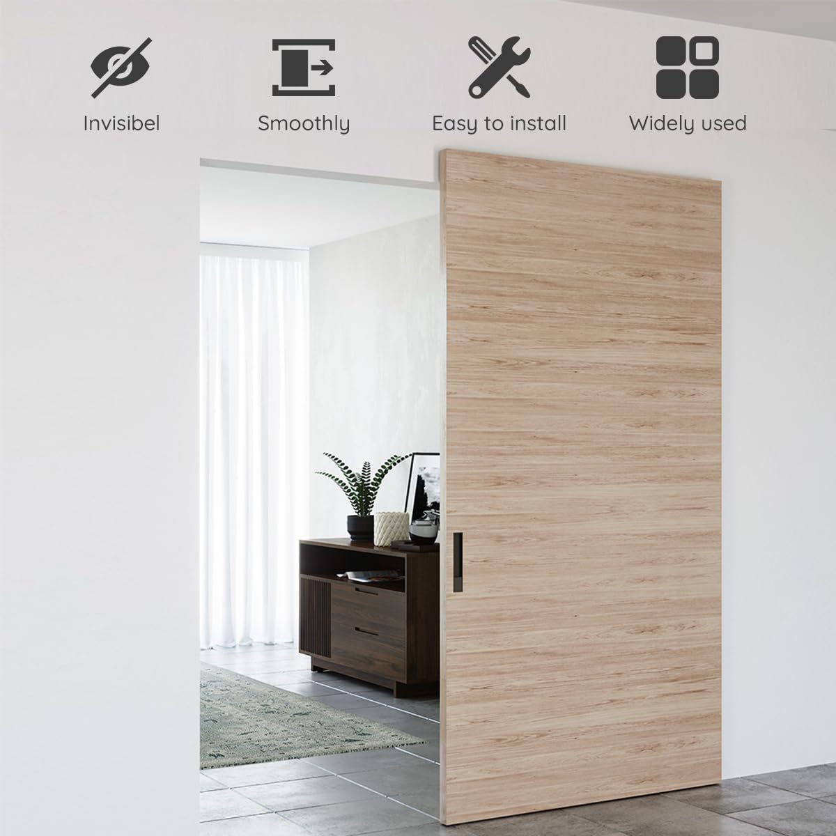 47" Concealed Sliding Barn Door Hardware and Track ，Floating Wall Mount，Soft Closing(Newly Upgraded 4-Wheel Pulley)