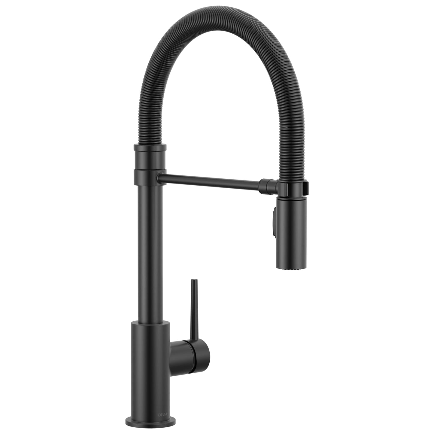 Delta Trinsic Pro Style Commercial Kitchen Faucet with Pull Down Sprayer, Single Hole Matte Black Kitchen Sink Faucet, Single Handle, Matte Black 9659-BL-DST