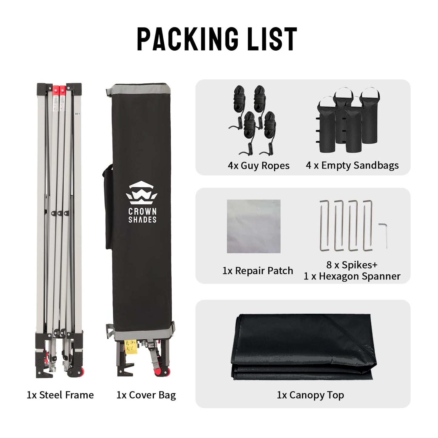 CROWN SHADES 8x8 Pop Up Canopy, Patented Center Lock One Push Instant Popup Outdoor Canopy Tent, Newly Designed Storage Bag, 8 Stakes, 4 Ropes, Silver-Coated Black