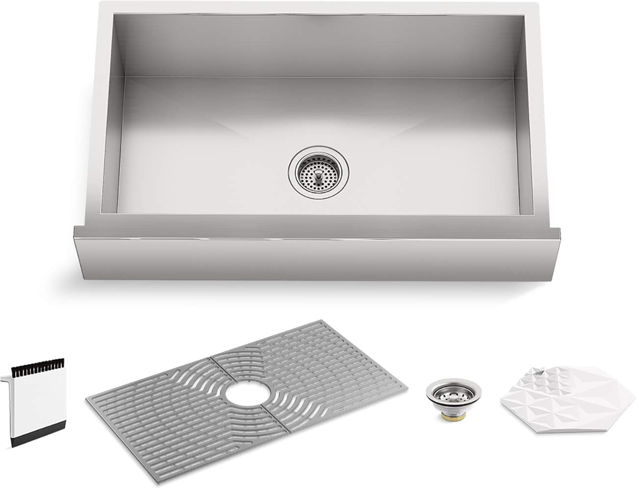 Sterling K-20243-PC-NA Ludington 34" Under-Mount Single-Bowl Farmhouse Kitchen Sink with Accessories, Apron-Front Basin, Stainless Steel