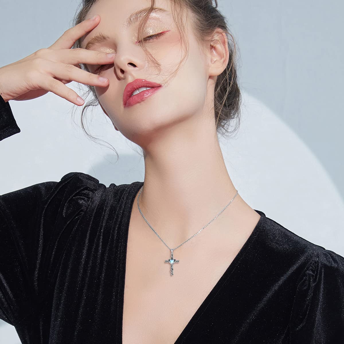 TOUPOP Moonstone Cross Necklace for Women Sterling Silver June Birthstone Cross Pendant Necklace Heart Love Jewelry for Her Girlfriend Wife Mom Anniversary Birthday Mothers Day Gifts