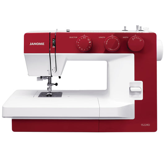 Janome 1522RD Mechanical Sewing Machine - Aesthetic Red Sewing Machine for Beginners, 22 Built in Stitches, 1 Step Buttonhole, Heavy Duty Metal Frame, Built in Needle Threader for Easy Use